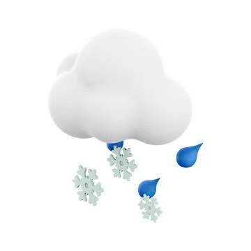 3d rendering cloud and rain with snow icon. 3d render snowly rainy weather icon Stock Illustration