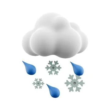 3d rendering cloud and rain with snow icon. 3d render snowly rainy weather icon Stock Illustration