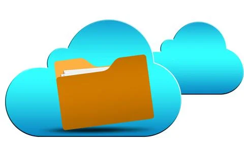 3D rendering of cloud and yellow folder icons isolated on a white backgorund Stock Illustration