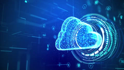 3D Rendering cloud computer with hologram and HUD Stock Footage 132482578