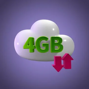 3D Rendering Cloud Data Upload Download illustration 4 GB Capacity Illustrazione stock