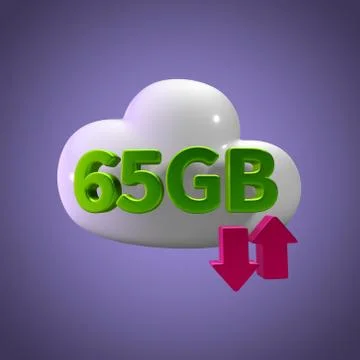 3D Rendering Cloud Data Upload Download illustration 65 GB Capacity Stock Illustration