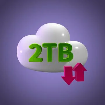 3D Rendering Cloud Data Upload Download illustration 2 TB Capacity 스톡 일러스트