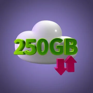 3D Rendering Cloud Data Upload Download illustration 250 GB Capacity Stock Illustration