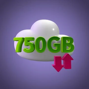 3D Rendering Cloud Data Upload Download illustration 750 GB Capacity 库存插图