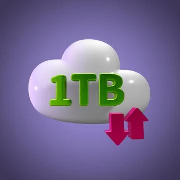 3D Rendering Cloud Data Upload Download illustration 1 TB Capacity Illustrazione stock