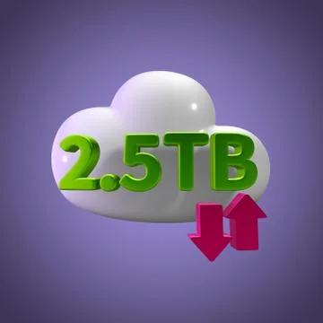 3D Rendering Cloud Data Upload Download illustration 2.5 TB Capacity Stock Illustration