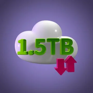 3D Rendering Cloud Data Upload Download illustration 1.5 TB Capacity Stock Illustration