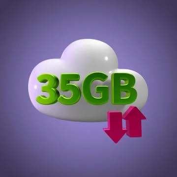 3D Rendering Cloud Data Upload Download illustration 35 GB Capacity 库存插图