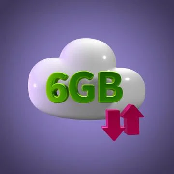 3D Rendering Cloud Data Upload Download illustration 6 GB Capacity Illustrazione stock