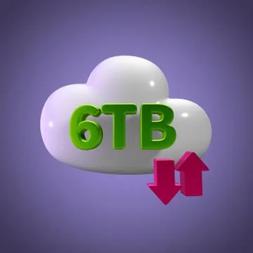 3D Rendering Cloud Data Upload Download illustration 6 TB Capacity 库存插图