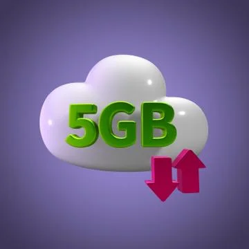 3D Rendering Cloud Data Upload Download illustration 5 GB Capacity Stock Illustration