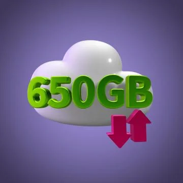 3D Rendering Cloud Data Upload Download illustration 650 GB Capacity Stock Illustration