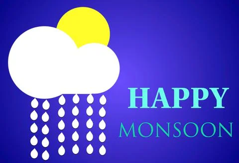 3D Rendering cloud sun with raining and Happy Monsoon text computing concept Illustrazione stock