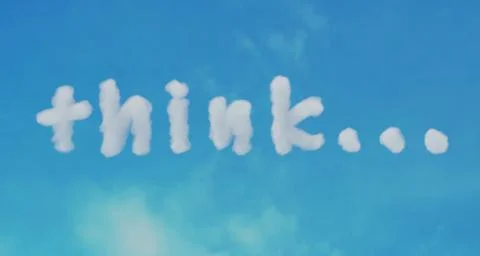 3d rendering cloud text in blue sky. Think. Illustrazione stock