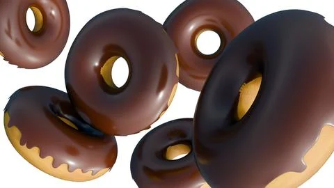 A 3D rendering of cluster of chocolate-frosted donuts Stock Illustration