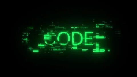 3D rendering code text with screen effects of technological glitches 库存插图