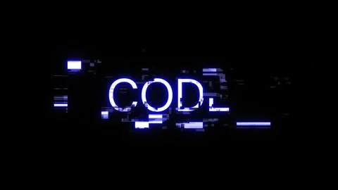 3D rendering code text with screen effects of technological glitches 库存插图