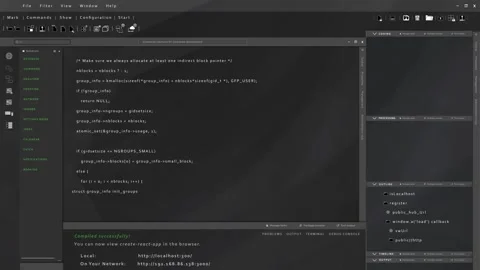 3D rendering of coding software UI used by engineers doing debugging Stock Footage 280123459