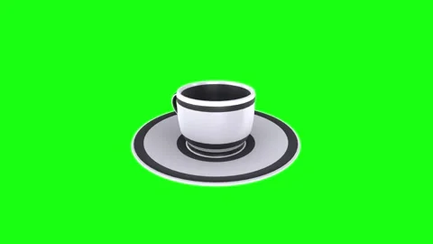 3D rendering of a coffee cup on a plate against a green background Stock-Footage 303859592