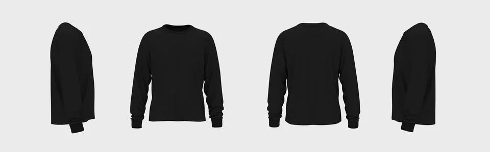 3D rendering collage of black long-sleeve sweatshirt mockups from four angles Stock Illustration
