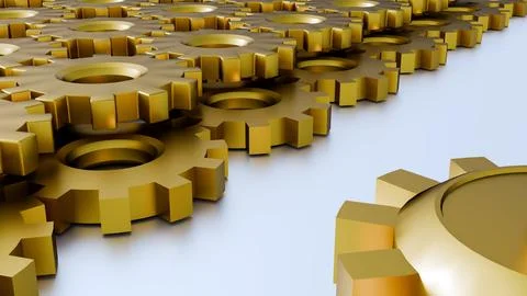 A 3d rendering of collection of interlocking mechanical gears 스톡 일러스트