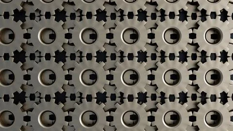 A 3d rendering of collection of interlocking mechanical gears Illustrazione stock