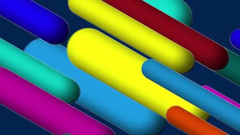 3D rendering colored oval shapes placed diagonally on blue background. Computer Stock Illustration