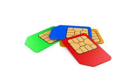 3D rendering colored  sim card for mobile phones on white background Stock Illustration
