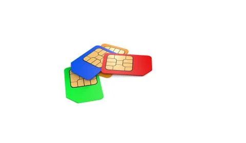 3D rendering colored  sim card for mobile phones on white background Stock Illustration