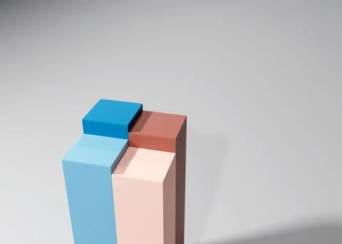 3d rendering of colorful columns together making shadows on the gray background イラスト素材