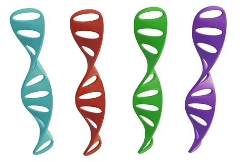 3D rendering of colorful DNA structures on white background Stock Illustration
