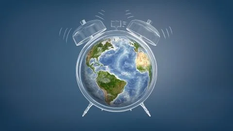 3d rendering of colorful Earth globe used a clock face of a chalk drawn ringing Stock Illustration