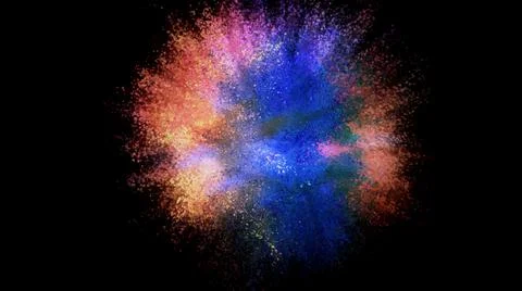 3D rendering of colorful explosion of colored particles on black background Stock Illustration