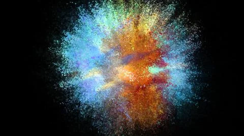 3D rendering of colorful explosion of colored particles on black background Stock Illustration
