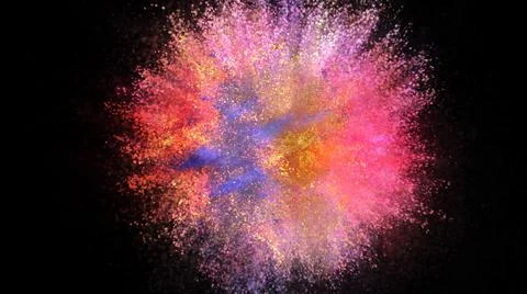 3D rendering of colorful explosion of colored particles on black background Stock Illustration