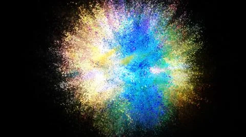 3D rendering of colorful explosion of colored particles on black background Stock Illustration