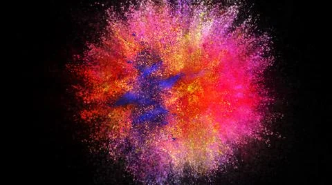 3D rendering of colorful explosion of colored particles on black background Stock Illustration