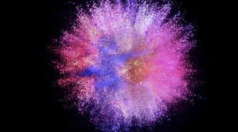 3D rendering of colorful explosion of colored particles on black background Stock Illustration