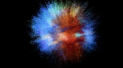 3D rendering of colorful explosion of colored particles on black background Stock Illustration