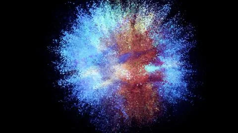 3D rendering of colorful explosion of colored particles on black background Stock Illustration