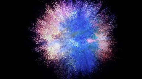 3D rendering of colorful explosion of colored particles on black background Stock Illustration
