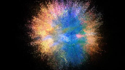 3D rendering of colorful explosion of colored particles on black background Stock Illustration