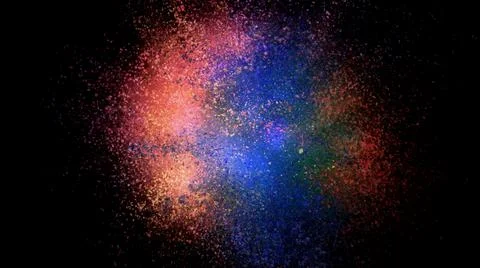 3D rendering of colorful explosion of colored particles on black background Stock Illustration