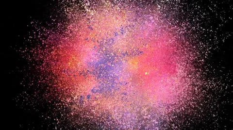 3D rendering of colorful explosion of colored particles on black background Stock Illustration