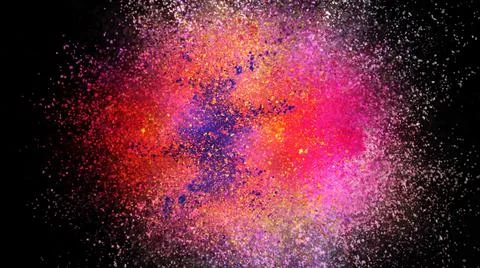 3D rendering of colorful explosion of colored particles on black background Stock Illustration