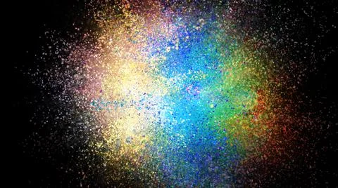 3D rendering of colorful explosion of colored particles on black background Stock Illustration