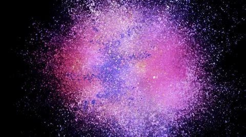 3D rendering of colorful explosion of colored particles on black background Stock Illustration