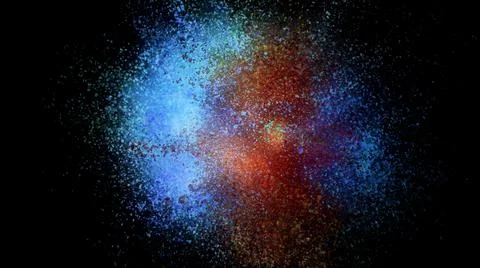3D rendering of colorful explosion of colored particles on black background Stock Illustration