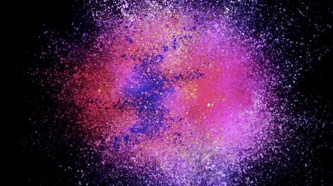 3D rendering of colorful explosion of colored particles on black background Stock Illustration
